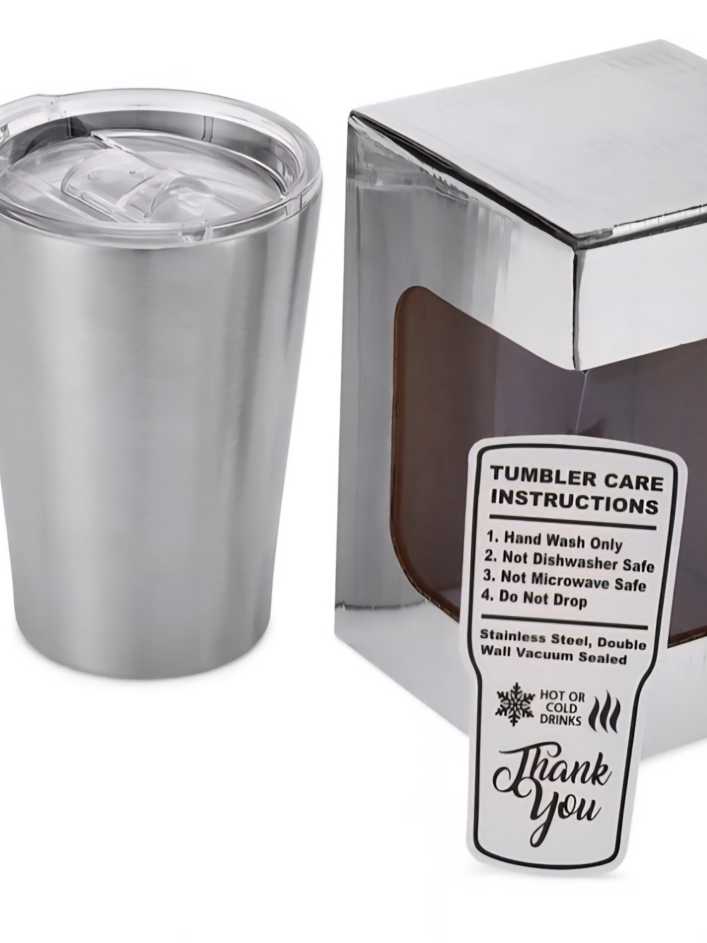 Stainless Steel Silver Travel Tumbler with Clear Lid
